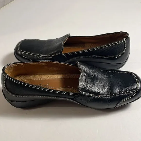 Naturalizer Natural Sole Black Leather Slip On Loafer Shoe Contrast Stitching 7M - Picture 1 of 10